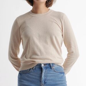 Quince Lightweight Cotton Cashmere Crew Sweater, Heather Oatmeal, Medium